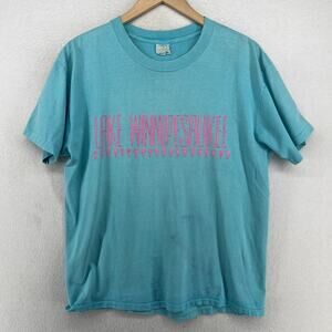 LAKE WINNIPESAUKEE Shirt Mens L New Hampshire Lake Single Stitch Cotton Blue VTG